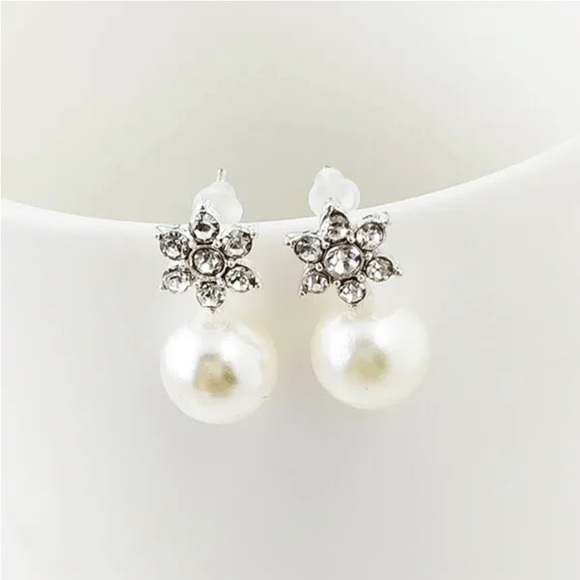 Crystal and Pearl Silver Earrings NEW - Picture 4 of 10